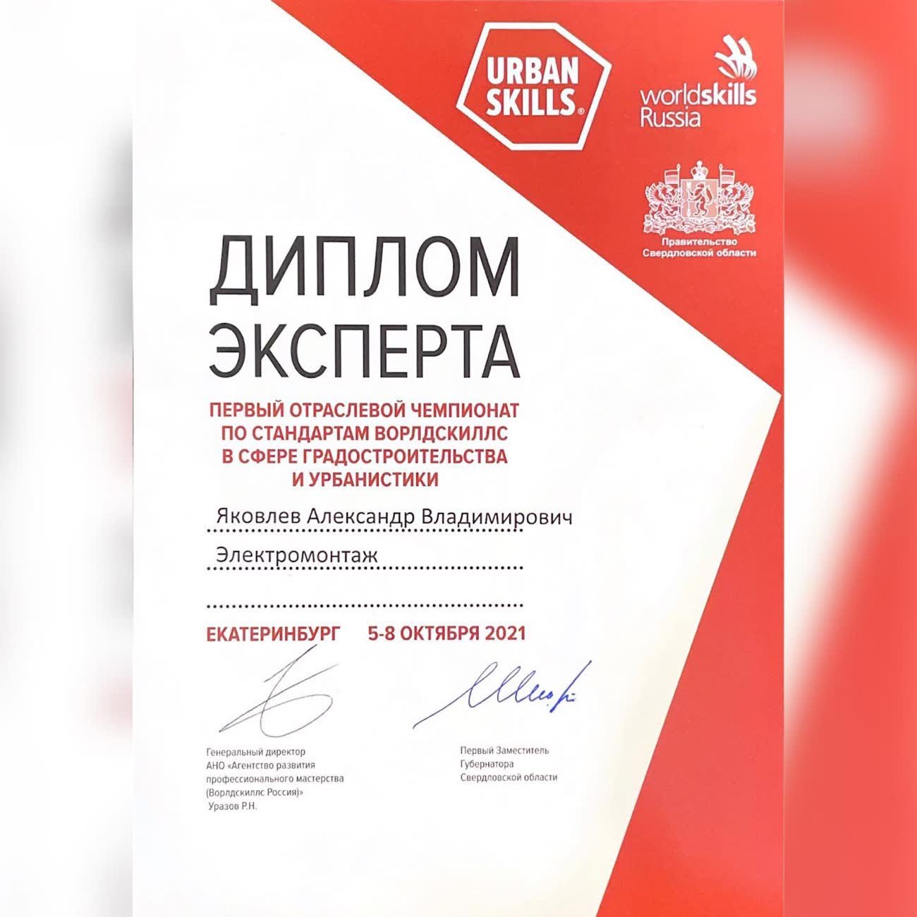 Скан: диплом эксперта WorldSkills